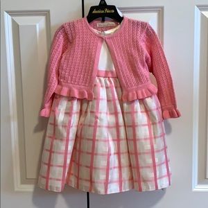 Pink spring dress with matching sweater